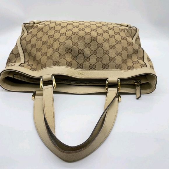 Authentic Gucci GG Canvas Leather Beige/White Tote Bag - Picture 4 of 16